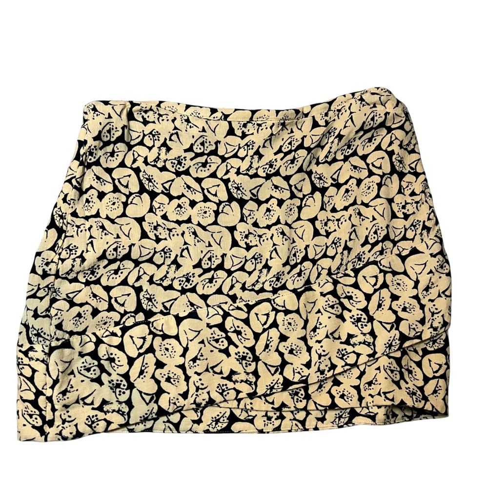 Free People Floral Wrap Mini Skirt Cream Black Asymmetrical Size 4